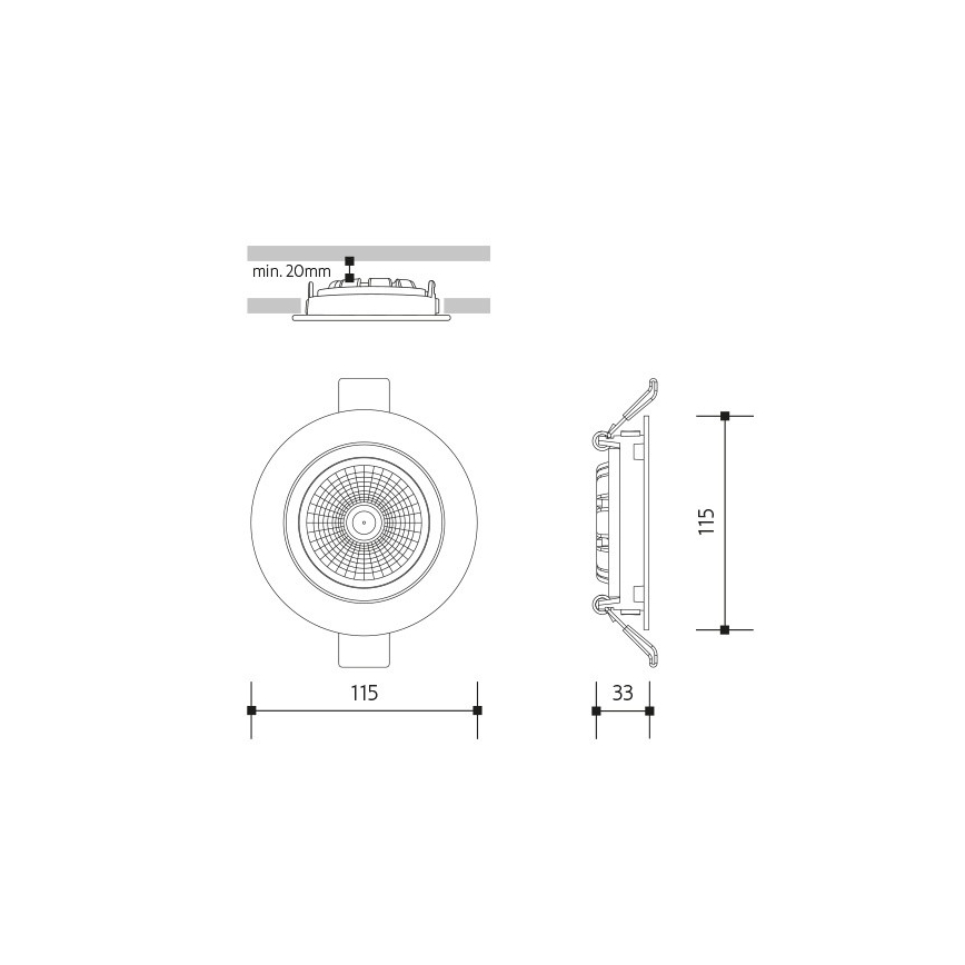 Світлодіодний вбудований світильник LED/18W/230V 3000K діаметр 11,5 см чорний