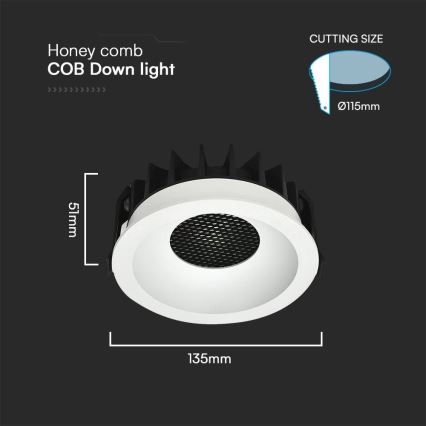 Світлодіодний вбудований світильник LED/24W/230V 3000/4000/6400K ø 13,5 см білий