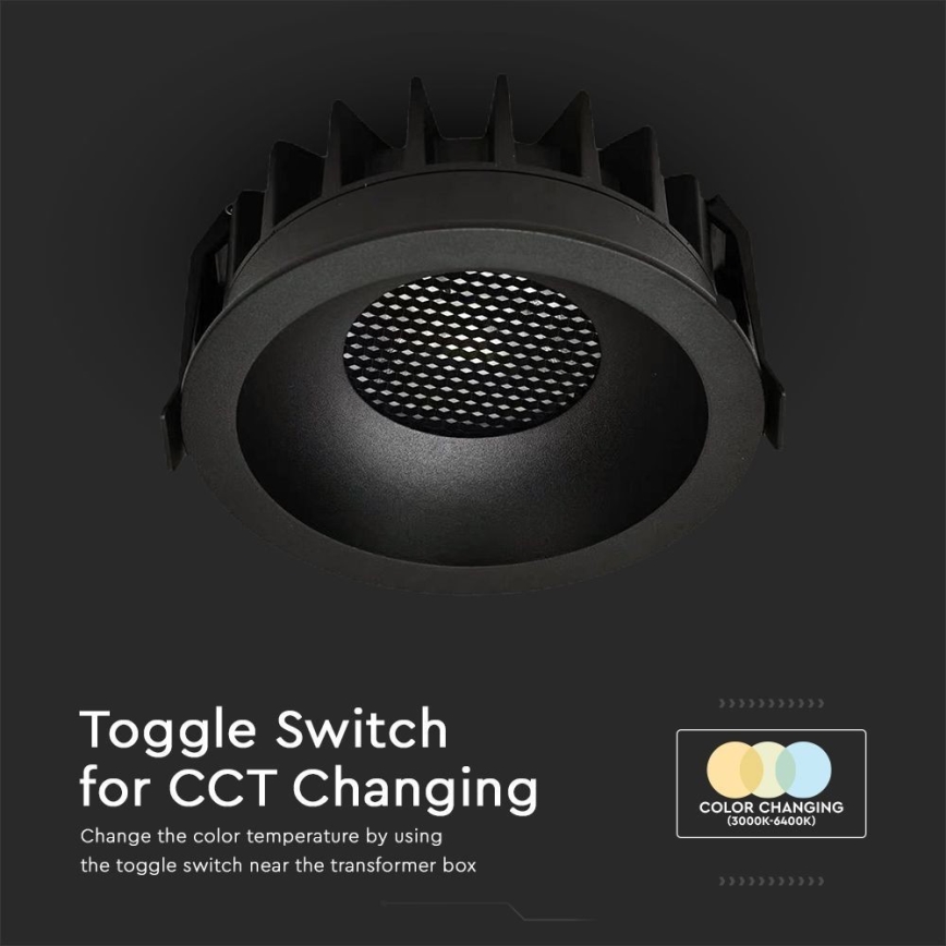 Світлодіодний вбудований світильник LED/24W/230V 3000/4000/6400K ø 13,5 см чорний
