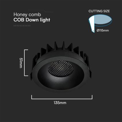 Світлодіодний вбудований світильник LED/24W/230V 3000/4000/6400K ø 13,5 см чорний