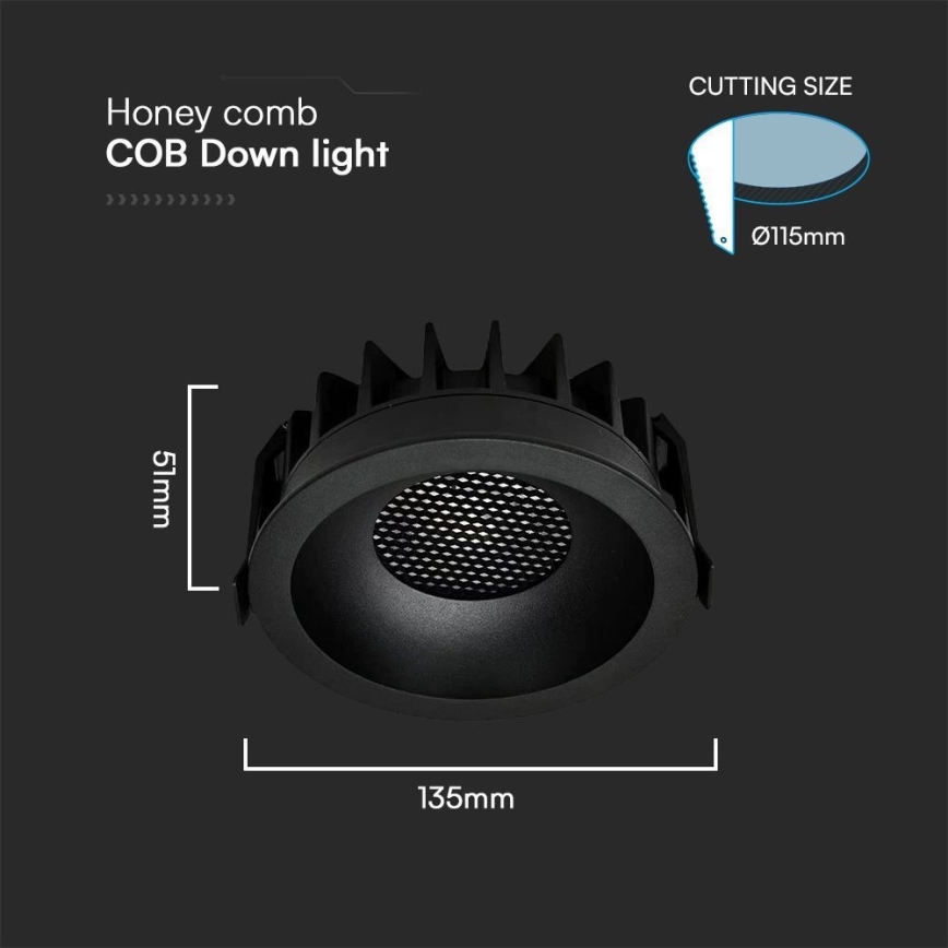 Світлодіодний вбудований світильник LED/24W/230V 3000/4000/6400K ø 13,5 см чорний