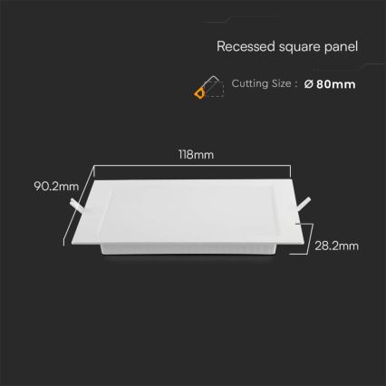 Світлодіодний вбудований світильник LED/3W/230V 9x9 см 3000K білий