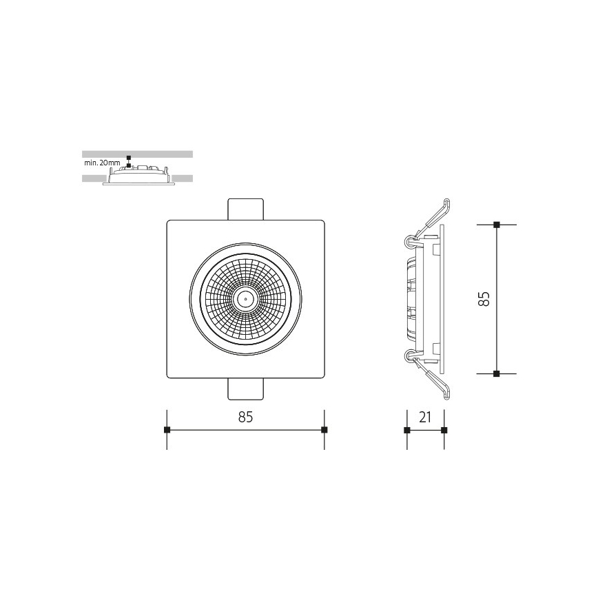 Світлодіодний вбудований світильник LED/6W/230V 4000K 8,5x8,5 см чорний