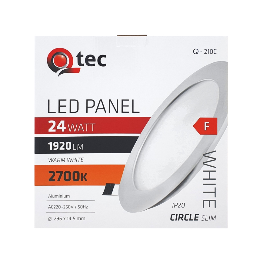 Світлодіодний вбудований світильник QTEC LED/24W/230V 2700K діаметр 29,6 см