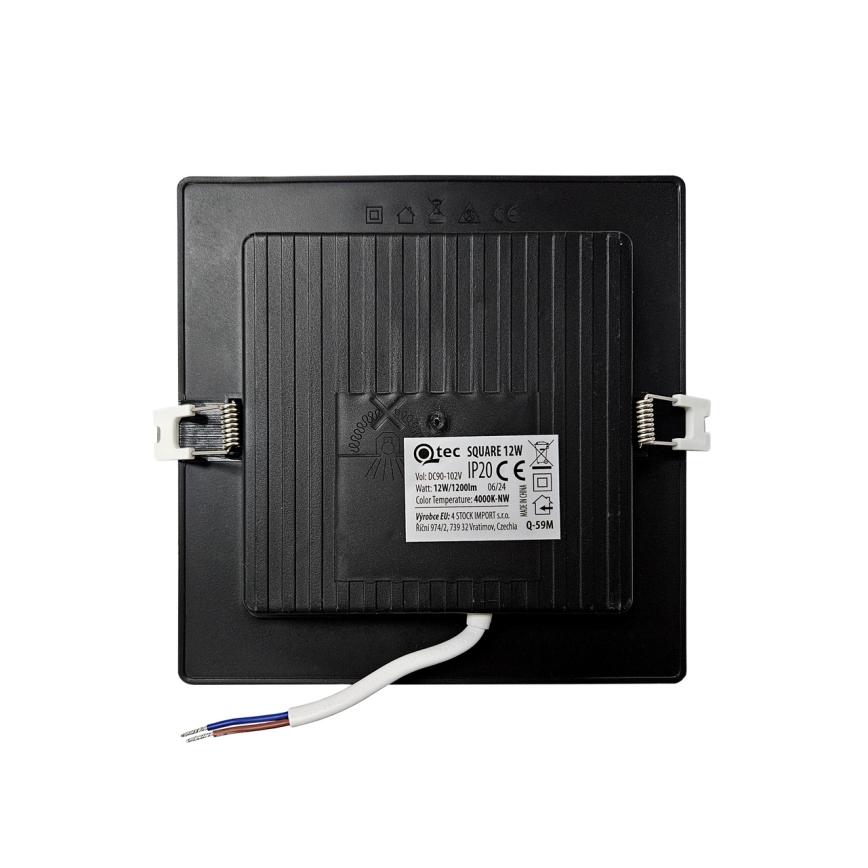 Світлодіодний вбудований світильник SQUARE LED/12W/230V 4000K 17x17 см чорний