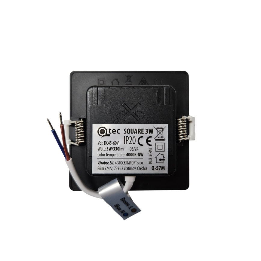 Світлодіодний вбудований світильник SQUARE LED/3W/230V 4000K 9x9 см чорний