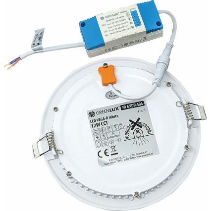 Світлодіодний вбудований світильник VEGA LED/12W/230V 2900/3900/5800K діаметр 17,5 см білий