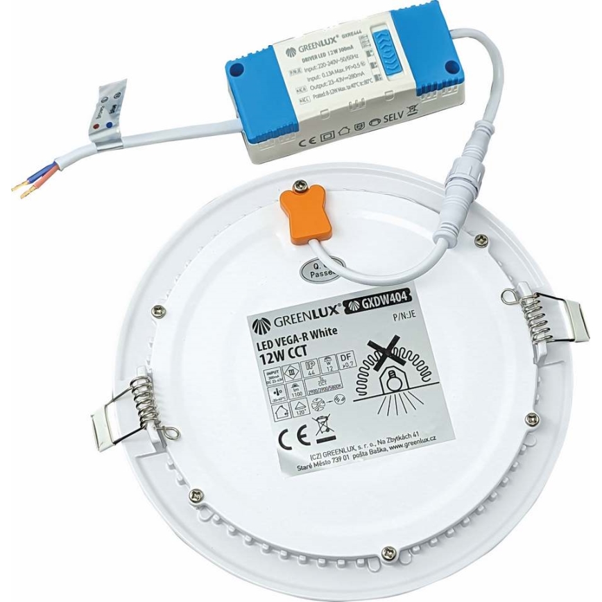 Світлодіодний вбудований світильник VEGA LED/12W/230V 2900/3900/5800K діаметр 17,5 см білий
