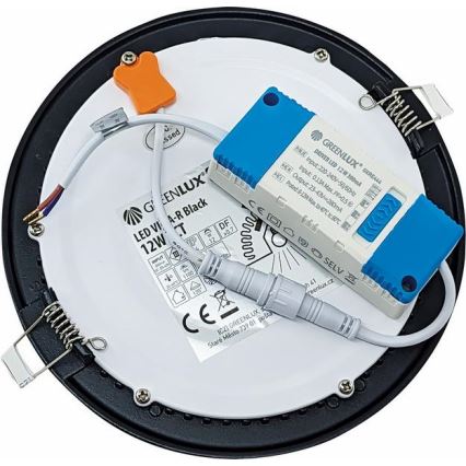 Світлодіодний вбудований світильник VEGA LED/12W/230V 2900/3900/5800K діаметр 17,5 см чорний
