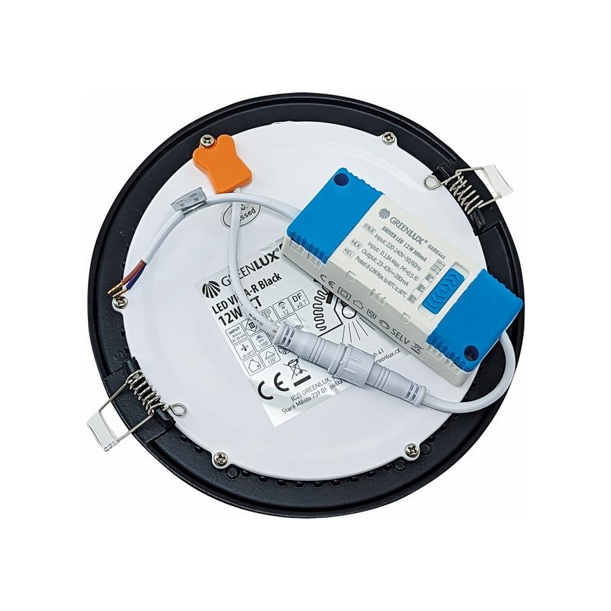 Світлодіодний вбудований світильник VEGA LED/12W/230V 2900/3900/5800K діаметр 17,5 см чорний