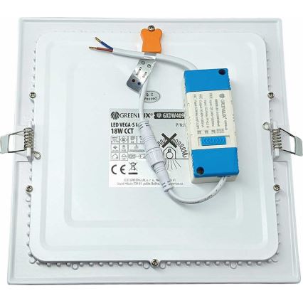 Світлодіодний вбудований світильник VEGA LED/18W/230V 2900/3900/5800K 22,5x22,5 см білий