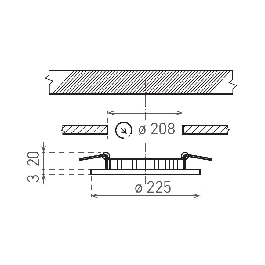 Світлодіодний вбудований світильник VEGA LED/18W/230V 2900/3900/5800K діаметр 22,5 см чорний