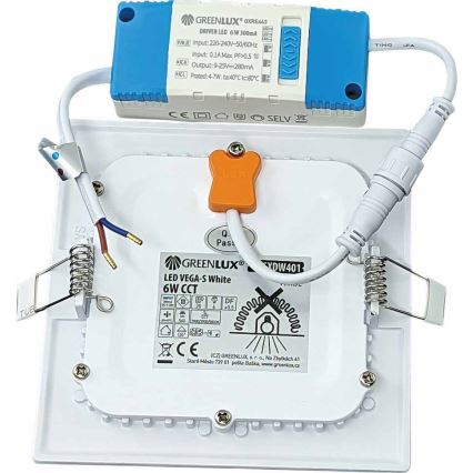 Світлодіодний вбудований світильник VEGA LED/6W/230V 2900/3900/5800K 12,5x12,5 см білий
