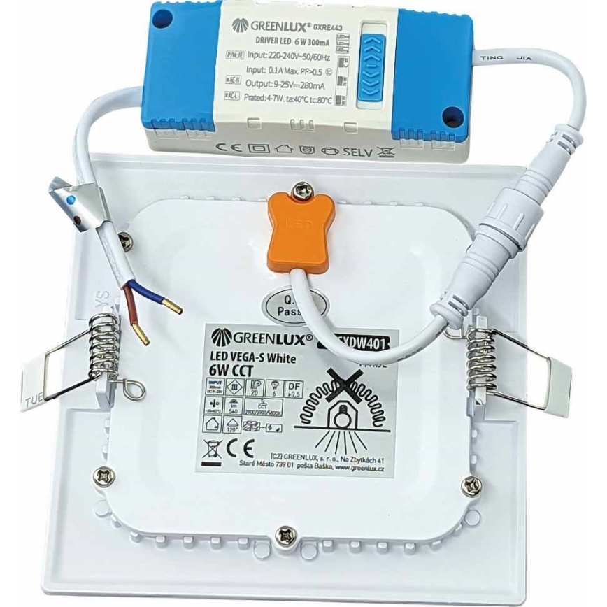 Світлодіодний вбудований світильник VEGA LED/6W/230V 2900/3900/5800K 12,5x12,5 см білий