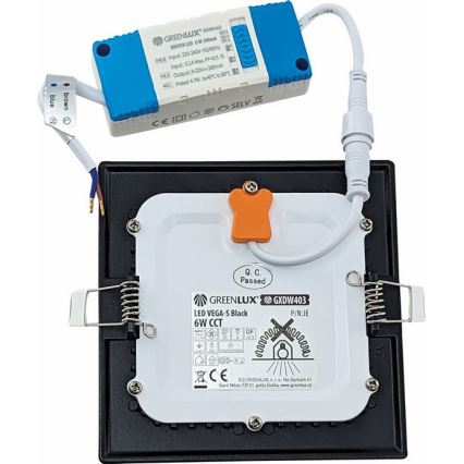 Світлодіодний вбудований світильник VEGA LED/6W/230V 2900/3900/5800K 12,5x12,5 см чорний