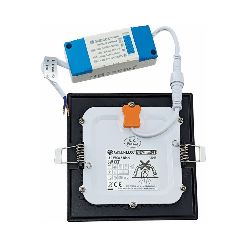 Світлодіодний вбудований світильник VEGA LED/6W/230V 2900/3900/5800K 12,5x12,5 см чорний