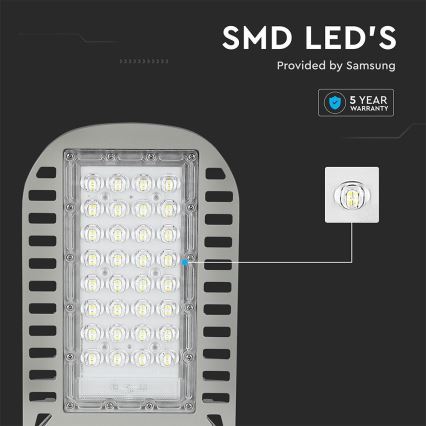 Світлодіодний вуличний ліхтар SAMSUNG CHIP LED/50W/230V 6500K сірий