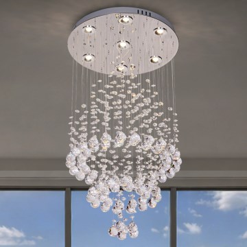 Світлодіодний кришталевий стельовий світильник NAURU LED/24W/230V діам. 40 см глянсовий хром + пульт дистанційного керування
