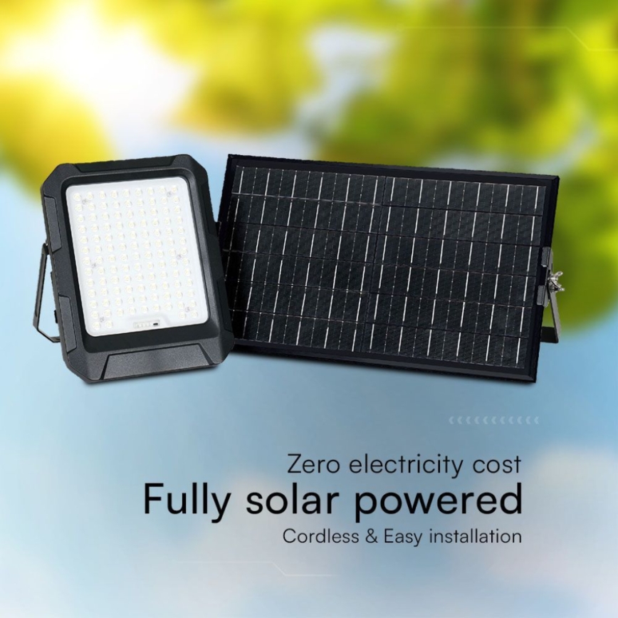 Світлододний прожектор на сонячній батареї LED/15W/3,7V IP65 4000K чорний + пульт дистанційного керування