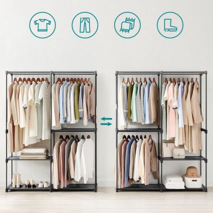 Шкаф для хранения с полками и штангой для одежды MATIS 138x182 cm черный