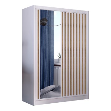 Шкаф для одежды с зеркалом SANTINO 150x215 cm белый/дуб крафт