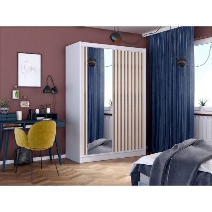 Шкаф для одежды с зеркалом SANTINO 150x215 cm белый/дуб крафт