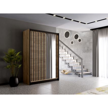 Šкаф с зеркалом SANTINO 150x215 см дуб крафт/черный