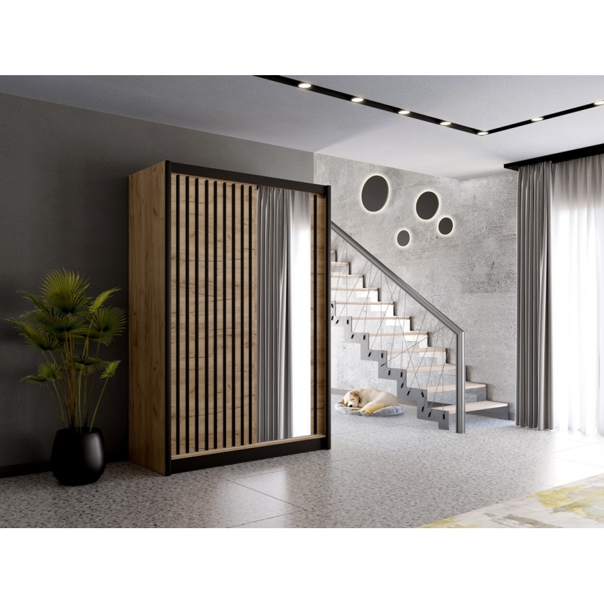Šкаф с зеркалом SANTINO 150x215 см дуб крафт/черный