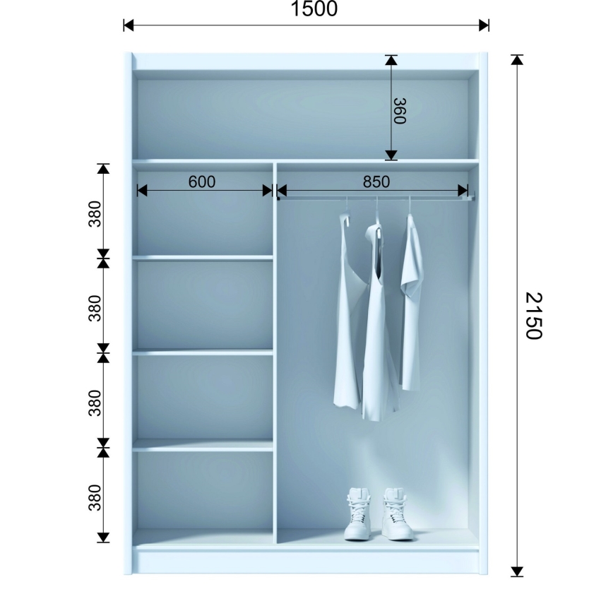 Šкаф с зеркалом SANTINO 150x215 см дуб крафт/черный