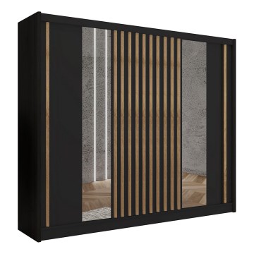 Шкаф с зеркалом SANTINO 250x215 см черный/дуб крафт