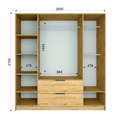 Шкаф VISTA с зеркалом 200x215 см дуб артизан/графит