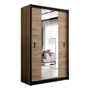 Шкаф-купе с зеркалом MIRO 150x215 см дуб крафт/черный