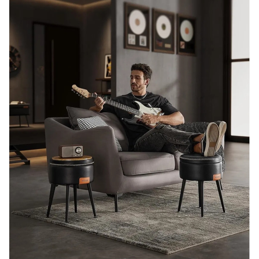 Шкіряний табурет CORE чорний