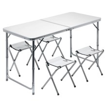 Складний стіл для кемпінгу + 4x крісло білий/хром