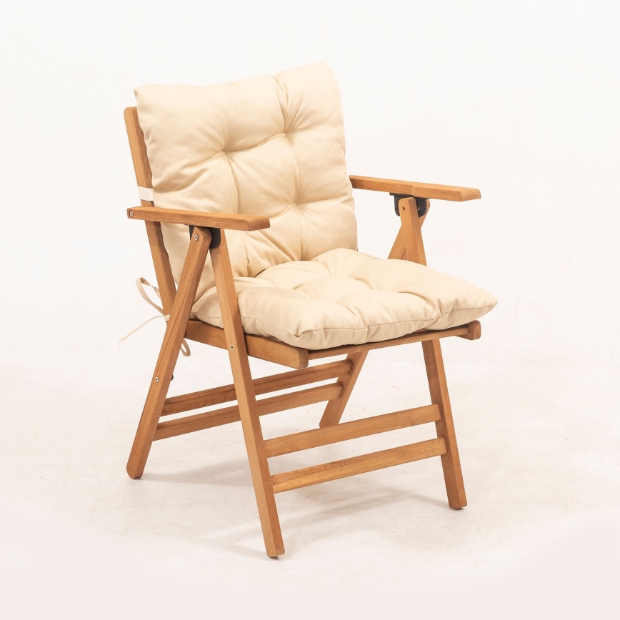Складное садовое кресло с подушкой, бежевое/граб