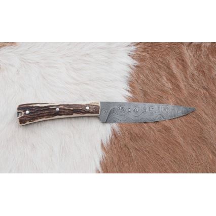 Складной охотничий нож из дамасской стали с мини-пилой 12 см оленьи рога