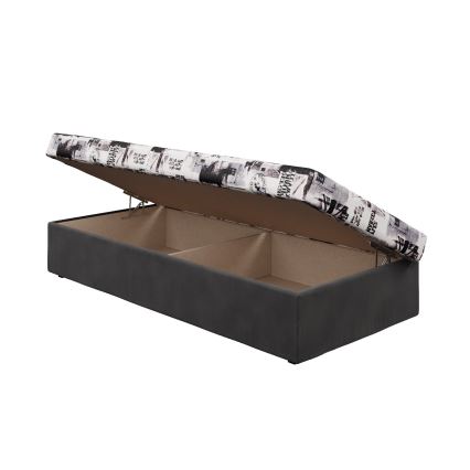 Тахта NOE 90x200 с пружинным матрасом и бельевым ящиком, серый/чёрный