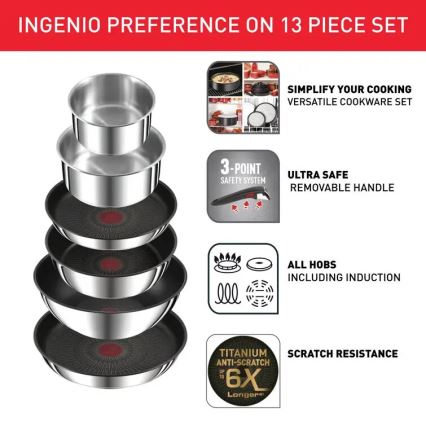 Tefal - Набір кухонного посуду, 13 предметів INGENIO PREFERENCE ON, з нержавіючої сталі