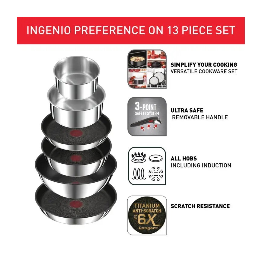 Tefal - Набір кухонного посуду, 13 предметів INGENIO PREFERENCE ON, з нержавіючої сталі