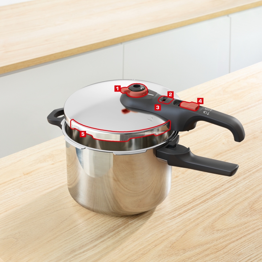 Tefal - скороварка 6 л SECURE TRENDY + набор из 5 предметов INGENIO EMOTION