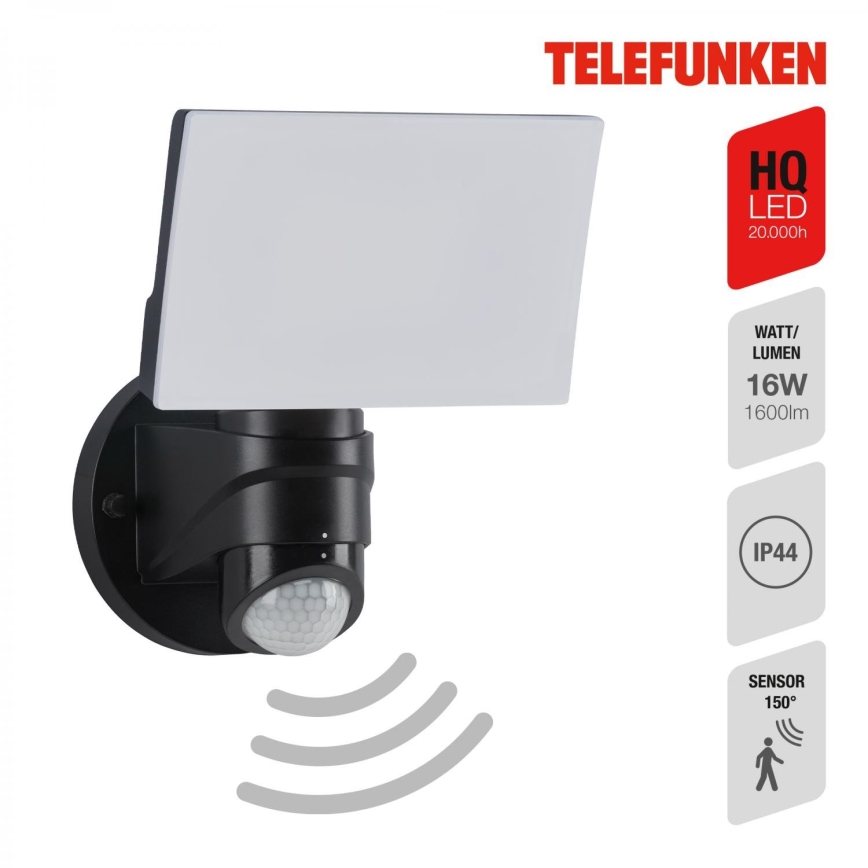 Telefunken 304305TF - Уличный светодиодный настенный светильник с датчиком LED/24W/230V IP44 черный
