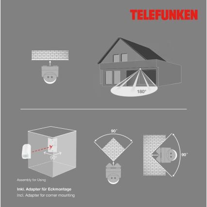 Telefunken 306506TF - Уличный датчик движения 180° IP44 белый