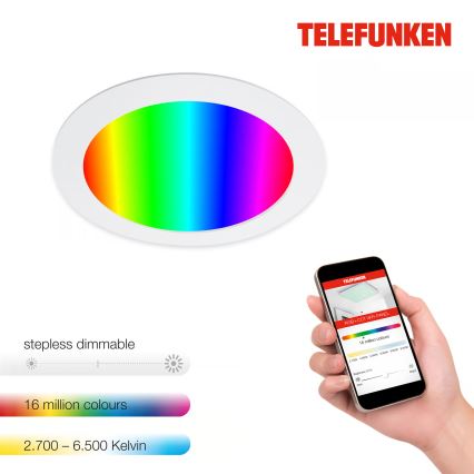 Telefunken 309406TF - диммируемый встраиваемый потолочный светильник FRAME LED RGBW, 12 Вт, 230 В, 2700–6500 К, Wi‑Fi (Tuya), белый