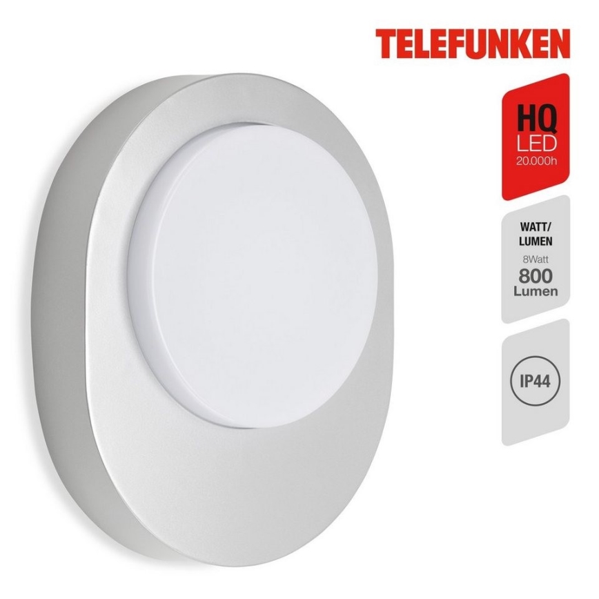Telefunken 312004TF - Вуличний світлодіодний настінний світильник LED/8W/230V IP44 срібний