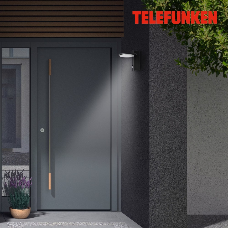 Telefunken 312505TF-LED Вуличний настінний світильник з датчиком LED/10W/230V IP44 чорний