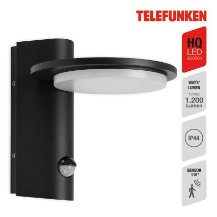 Telefunken 312505TF-LED Вуличний настінний світильник з датчиком LED/10W/230V IP44 чорний