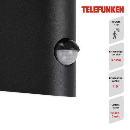 Telefunken 312505TF-LED Вуличний настінний світильник з датчиком LED/10W/230V IP44 чорний