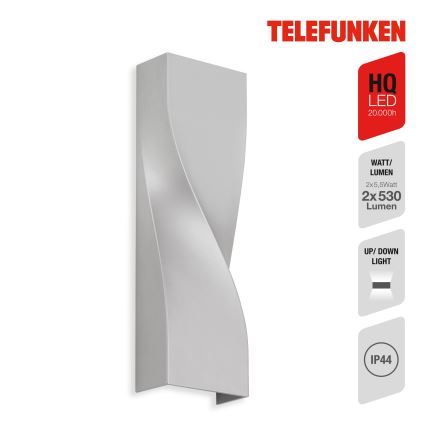 Telefunken 312704TF - Уличный светодиодный настенный светильник 2xLED/5,5W/230V IP44 серебристый
