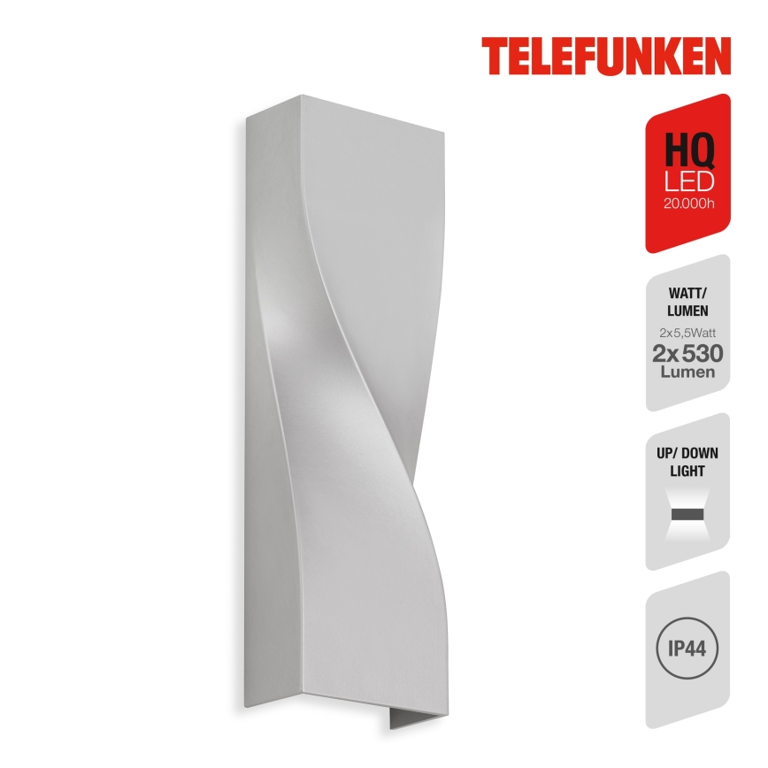 Telefunken 312704TF - Уличный светодиодный настенный светильник 2xLED/5,5W/230V IP44 серебристый