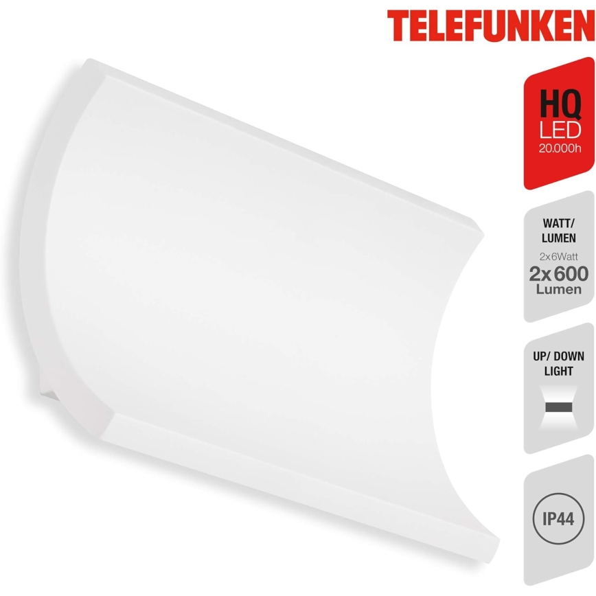 Telefunken 312806TF - Уличный светодиодный настенный светильник 2xLED/6W/230V IP44 белый